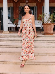 Friends Like These X Lucy Mecklenburgh Orange/White Circle Trim Strappy Midi Sundress - Image 3 of 4