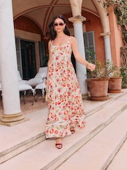Friends Like These X Lucy Mecklenburgh Orange/White Circle Trim Strappy Midi Sundress - Image 4 of 4