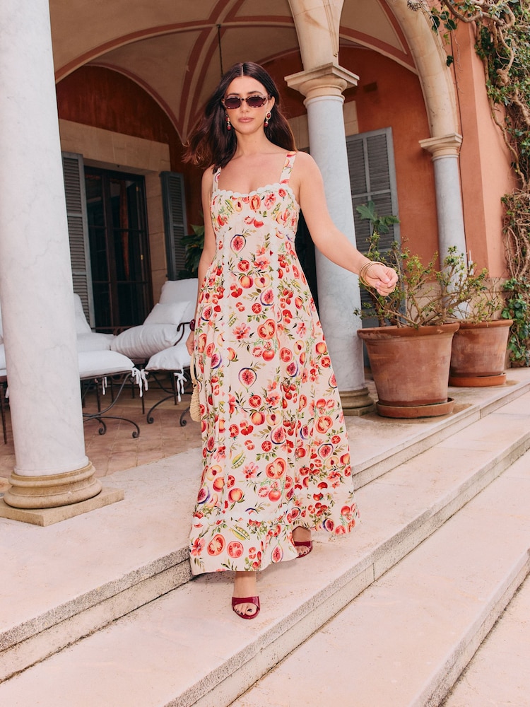 Friends Like These X Lucy Mecklenburgh Orange/White Circle Trim Strappy Midi Sundress - Image 4 of 4