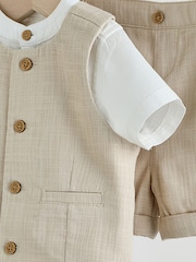لون محايد - Woven Waistcoat, Shirt and Shorts Baby Set 3 Piece (0mths-2yrs) - Image 9 of 11