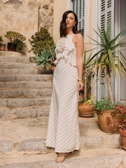 Friends Like These X Lucy Mecklenburgh Neutral/White Stripe Flower Detail Sleeveless Midi Dress - Image 1 of 3