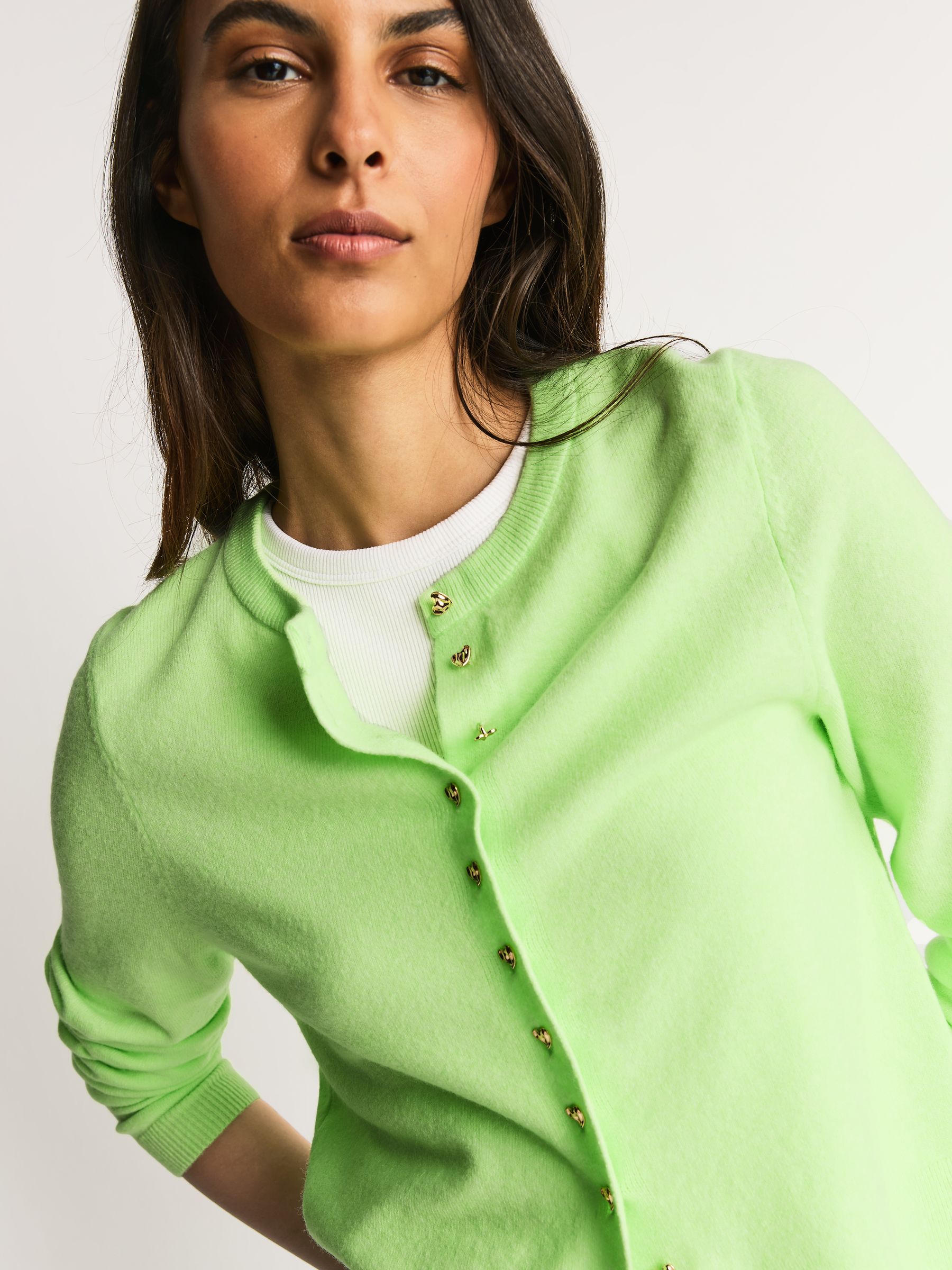 Buy Fluro Green Slim Supersoft Crew Neck Cardigan with Wool from