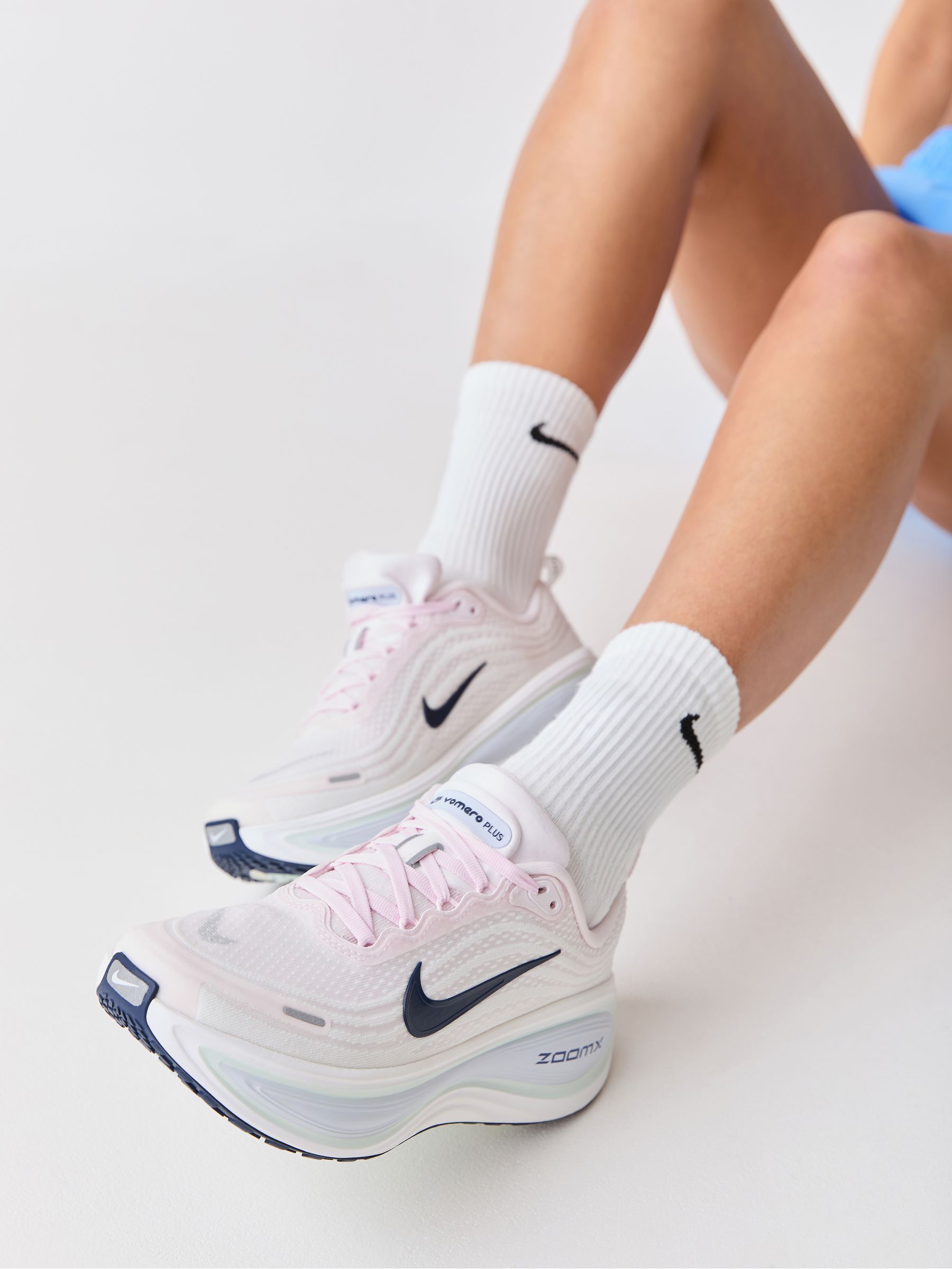 Nike Women's Pearl Pink Navy Vomero Plus Road Running Trainers