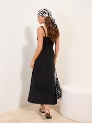 Friends Like These X Lucy Mecklenburgh Black Petite Strappy Jersey Shirred Waist Midi Dress - Image 4 of 4