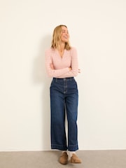 FatFace Lois Pale Pink Knitted Button Front Henley - Image 3 of 6