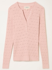 FatFace Lois Pale Pink Knitted Button Front Henley - Image 6 of 6