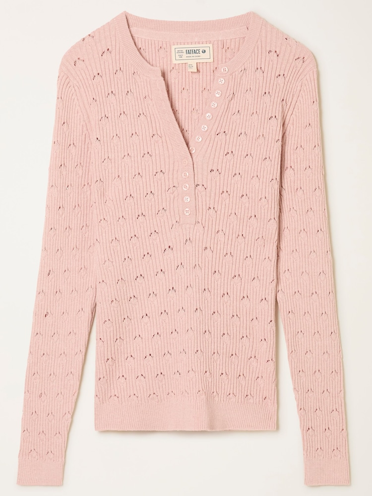 FatFace Lois Pale Pink Knitted Button Front Henley - Image 6 of 6 FatFace Lois Pale Pink Knitted Button Front Henley - Image 6 of 6