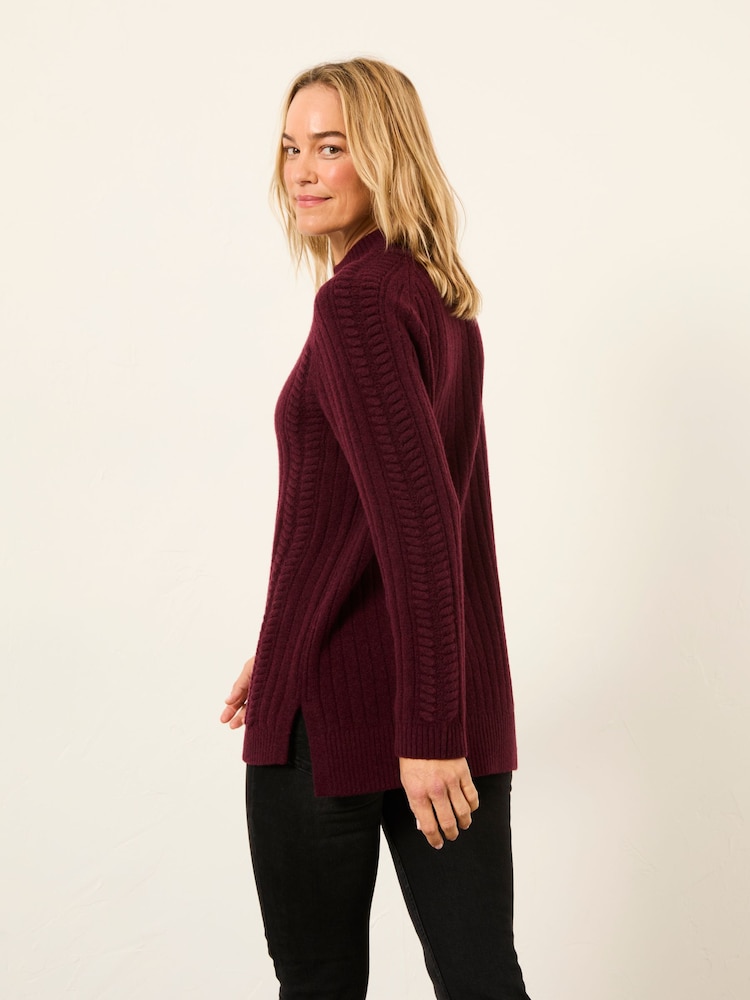 FatFace Hazel Burgundy Red Longline Knitted Jumper - Image 2 of 6 FatFace Hazel Burgundy Red Longline Knitted Jumper - Image 2 of 6