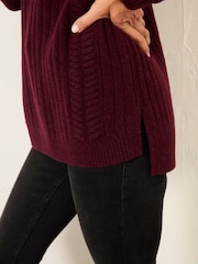 FatFace Hazel Burgundy Red Longline Knitted Jumper - Image 3 of 6