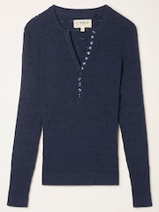 FatFace Lois Navy Knitted Button Front Henley - Image 1 of 1