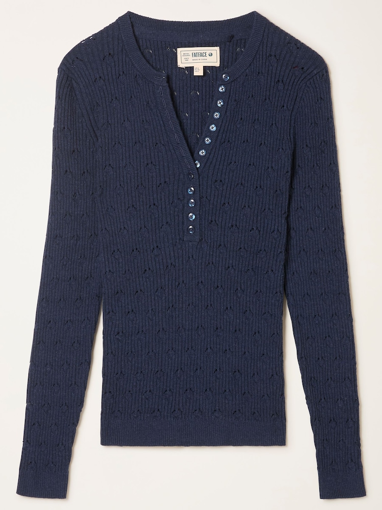 FatFace Lois Navy Knitted Button Front Henley - Image 1 of 1 FatFace Lois Navy Knitted Button Front Henley - Image 1 of 1