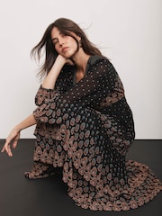 Mint Velvet Black Retro Print Midi Dress - Image 5 of 7