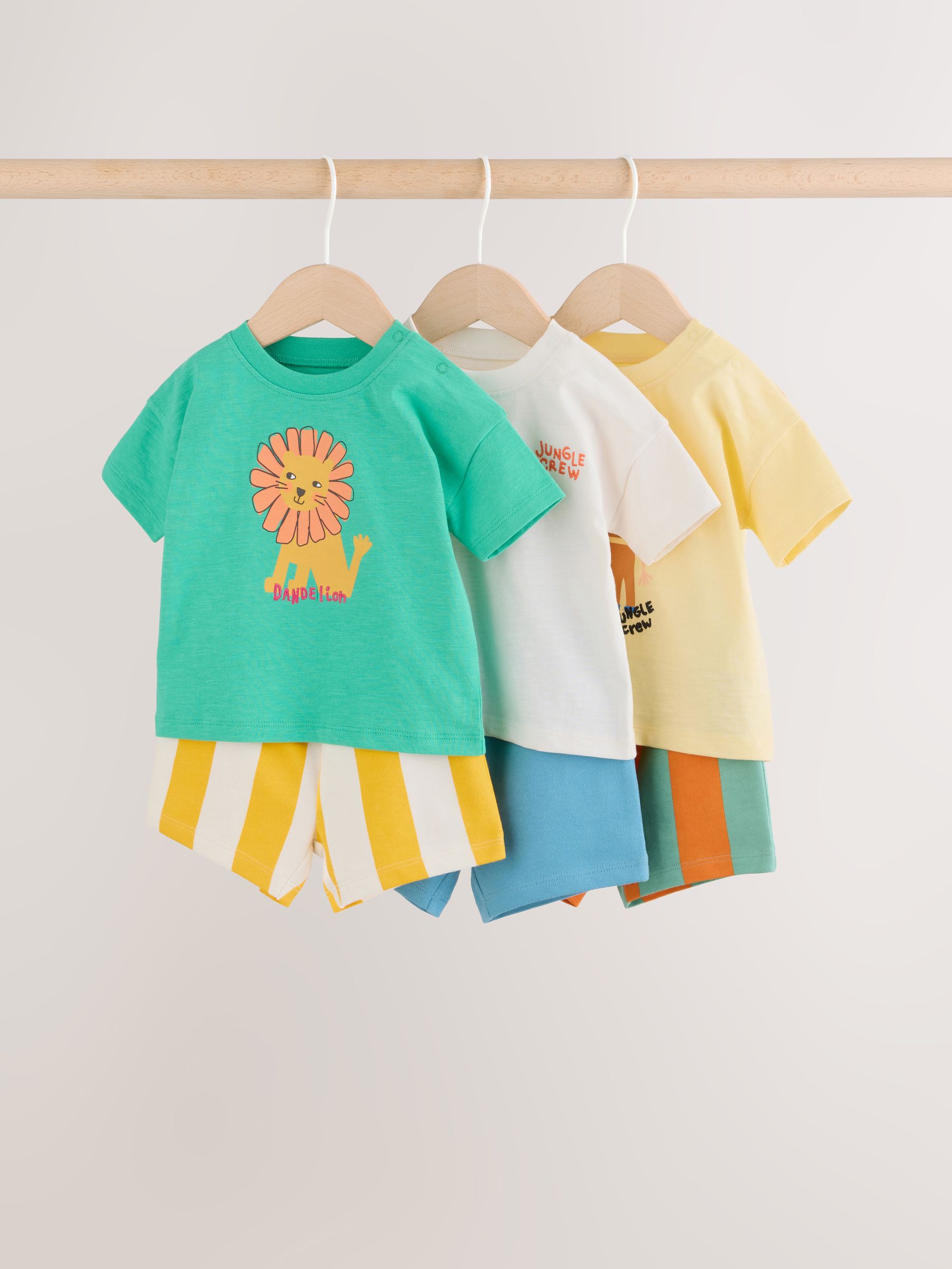 Green/Yellow Safari Animal Tops and Shorts Baby Set 6 Piece (0mths-3yrs)