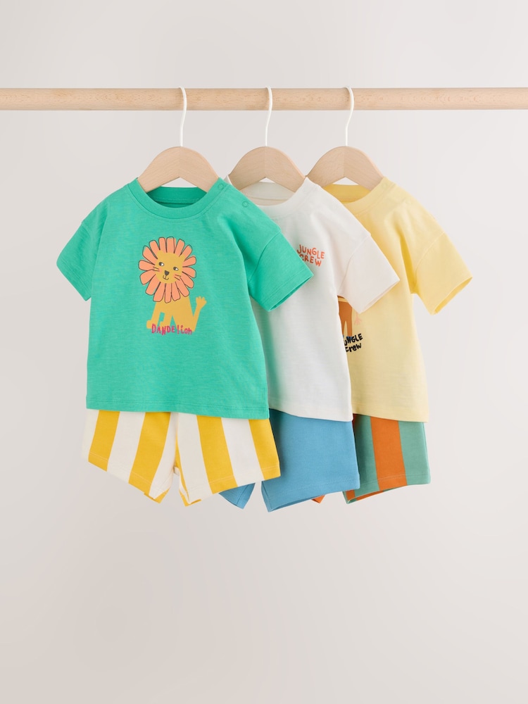 Green/Yellow Safari Animal - Tops and Shorts Baby Set 6 Piece (0mths-3yrs) - Imaginea 1 din 13