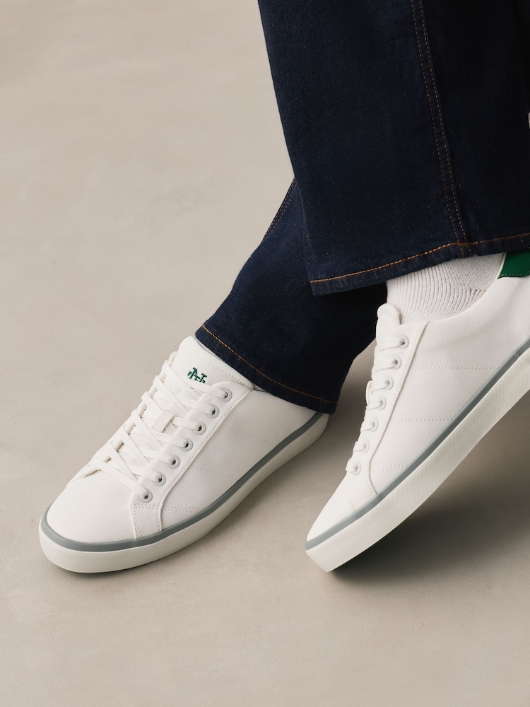 White Canvas Stripe Smart Casual Trainers - Image 2 of 2