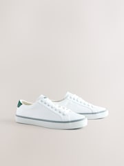 White Canvas Stripe Smart Casual Trainers - Image 3 of 7