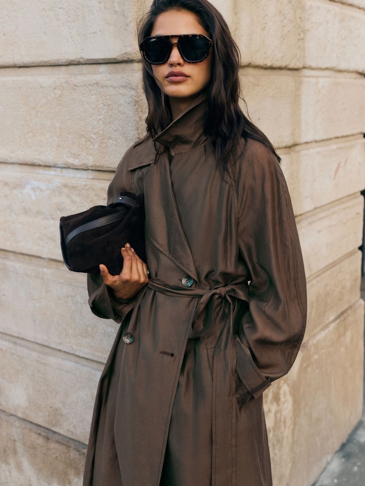 Friends Like These Chocolate Brown Premium Sheer Trench Coat - Image 1 of 5