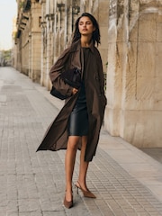 Friends Like These Chocolate Brown Premium Sheer Trench Coat - Image 4 of 5