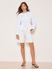 Lipsy Studded White Collarless Cinched Waist Denim Jacket - Image 5 of 5