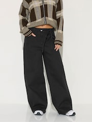 PixieGirl Petite Black Selfbelt Stretch Wide Leg Jeans - Image 2 of 5