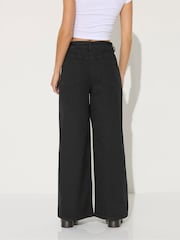 PixieGirl Petite Black Selfbelt Stretch Wide Leg Jeans - Image 3 of 5