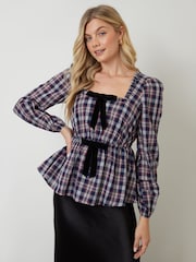 Another Sunday Blue Bow Detail Square Neck Blouse - Image 3 of 5