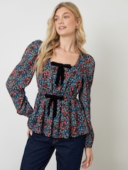 Another Sunday Black Bow Detail Square Neck Blouse - Image 1 of 4