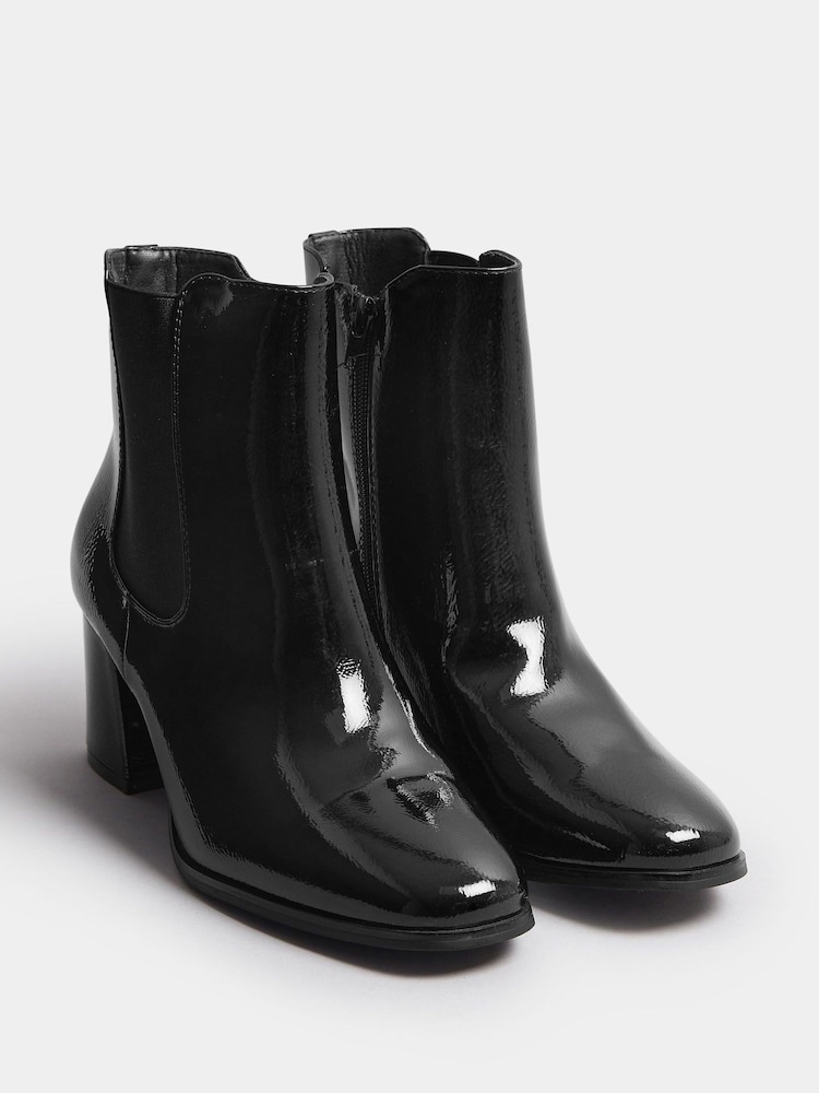 Yours Curve Black Wide Fit Patent Block Chelsea Boots - Image 2 of 5