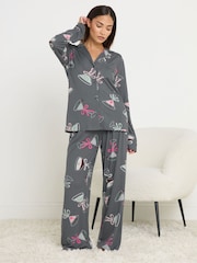 PixieGirl Petite Grey Soft Touch Cocktails Pyjamas Set - Image 1 of 5