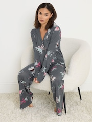 PixieGirl Petite Grey Soft Touch Cocktails Pyjamas Set - Image 3 of 5