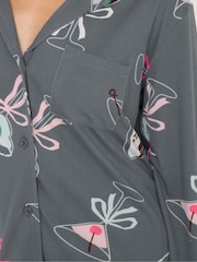 PixieGirl Petite Grey Soft Touch Cocktails Pyjamas Set - Image 4 of 5