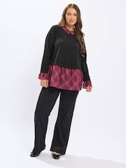 Yours Curve Red Shirt 2-In-1 Peplum Top - Image 2 of 5