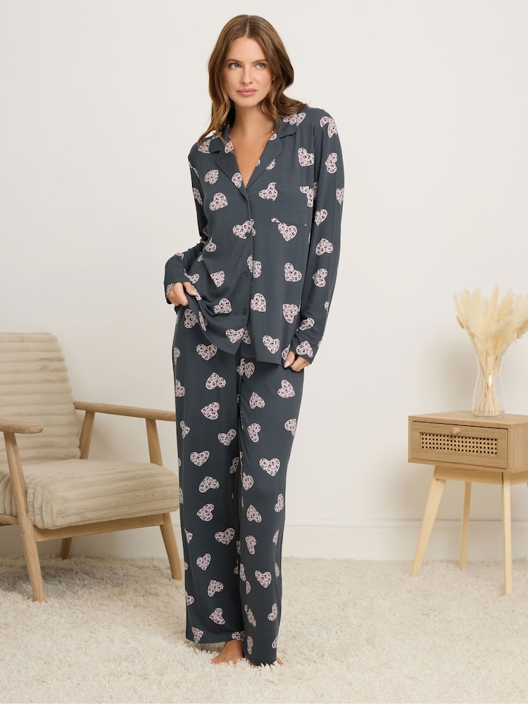 M&Co Blue Soft Touch Animal Heart Pyjamas Set - Image 2 of 5