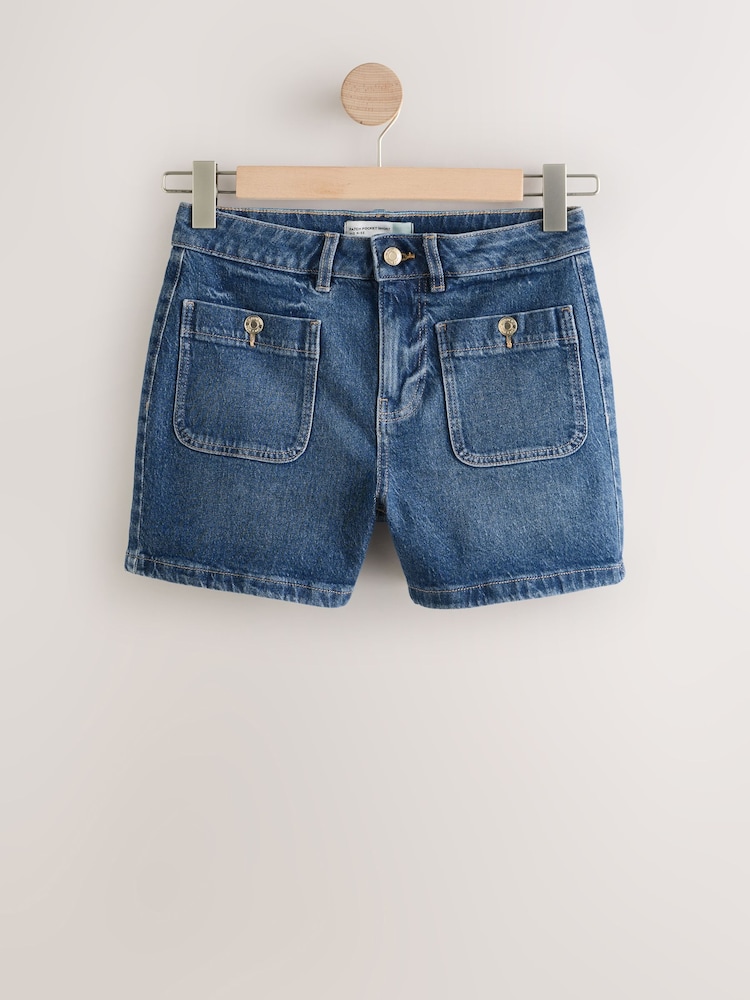 Mid Blue Patch Pocket Mini Shorts - Image 1 of 4