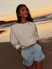 Light Blue Drawstring Mini Shorts - Image 1 of 9