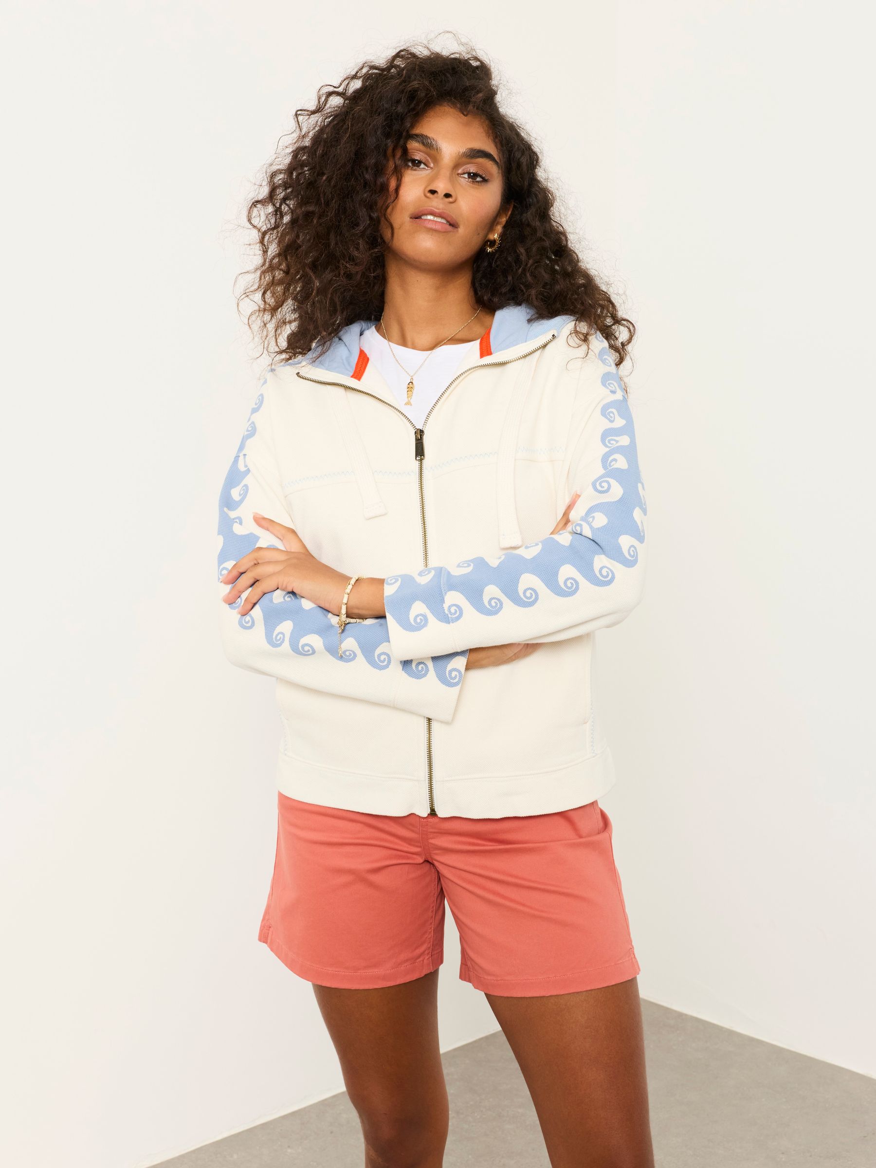 Fat Face Fatface Natural Sun Graphic Zip Through Hoodie