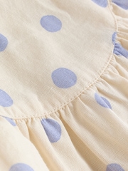 Blue/Ecru Spot Woven Baby Dress And Knickers Set 2 Piece (0mths-3yrs) - Image 10 of 12