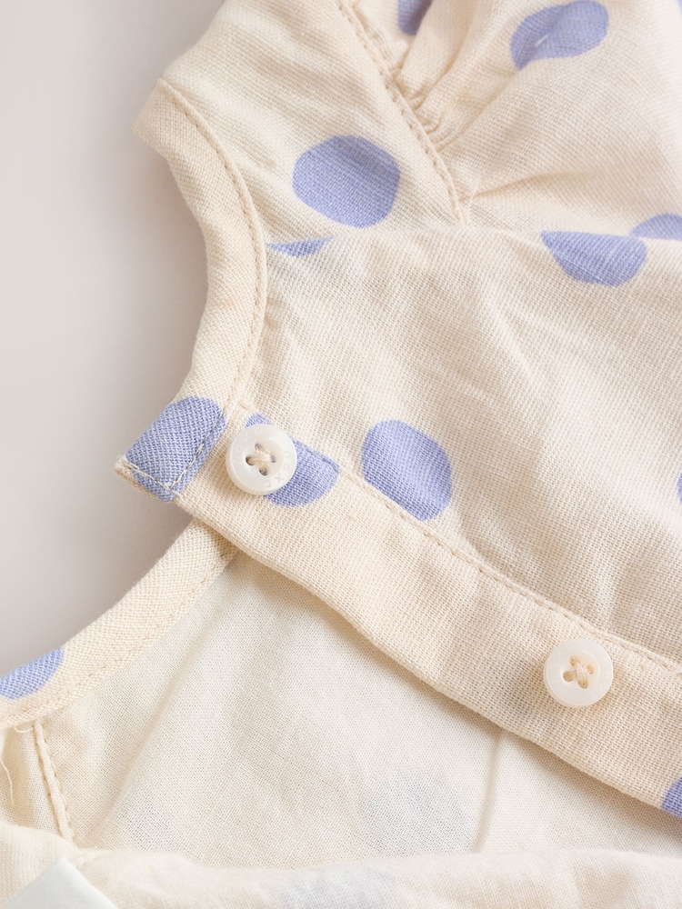 Blue/Ecru Spot Woven Baby Dress And Knickers Set 2 Piece (0mths-3yrs) - Image 12 of 12