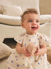 Blue/Ecru Spot Woven Baby Dress And Knickers Set 2 Piece (0mths-3yrs) - Image 2 of 12