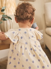 Blue/Ecru Spot Woven Baby Dress And Knickers Set 2 Piece (0mths-3yrs) - Image 3 of 12