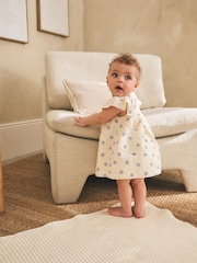 Blue/Ecru Spot Woven Baby Dress And Knickers Set 2 Piece (0mths-3yrs) - Image 4 of 12