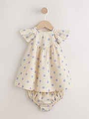 Blue/Ecru Spot Woven Baby Dress And Knickers Set 2 Piece (0mths-3yrs) - Image 5 of 12