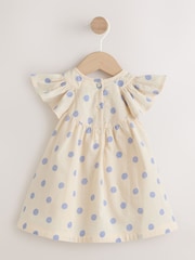 Blue/Ecru Spot Woven Baby Dress And Knickers Set 2 Piece (0mths-3yrs) - Image 7 of 12