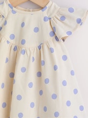 Blue/Ecru Spot Woven Baby Dress And Knickers Set 2 Piece (0mths-3yrs) - Image 8 of 12