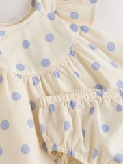 Blue/Ecru Spot Woven Baby Dress And Knickers Set 2 Piece (0mths-3yrs) - Image 9 of 12