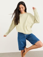 FatFace Emily Light Green Broderie Sleeve Detail Crew Sweat - Image 1 of 5