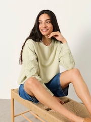 FatFace Emily Light Green Broderie Sleeve Detail Crew Sweat - Image 4 of 5