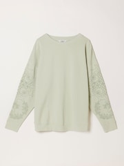 FatFace Emily Light Green Broderie Sleeve Detail Crew Sweat - Image 5 of 5
