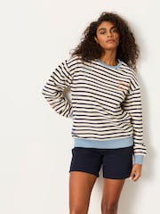 FatFace Georgia Navy Embroidered Textured Stripe Crew - Image 1 of 5