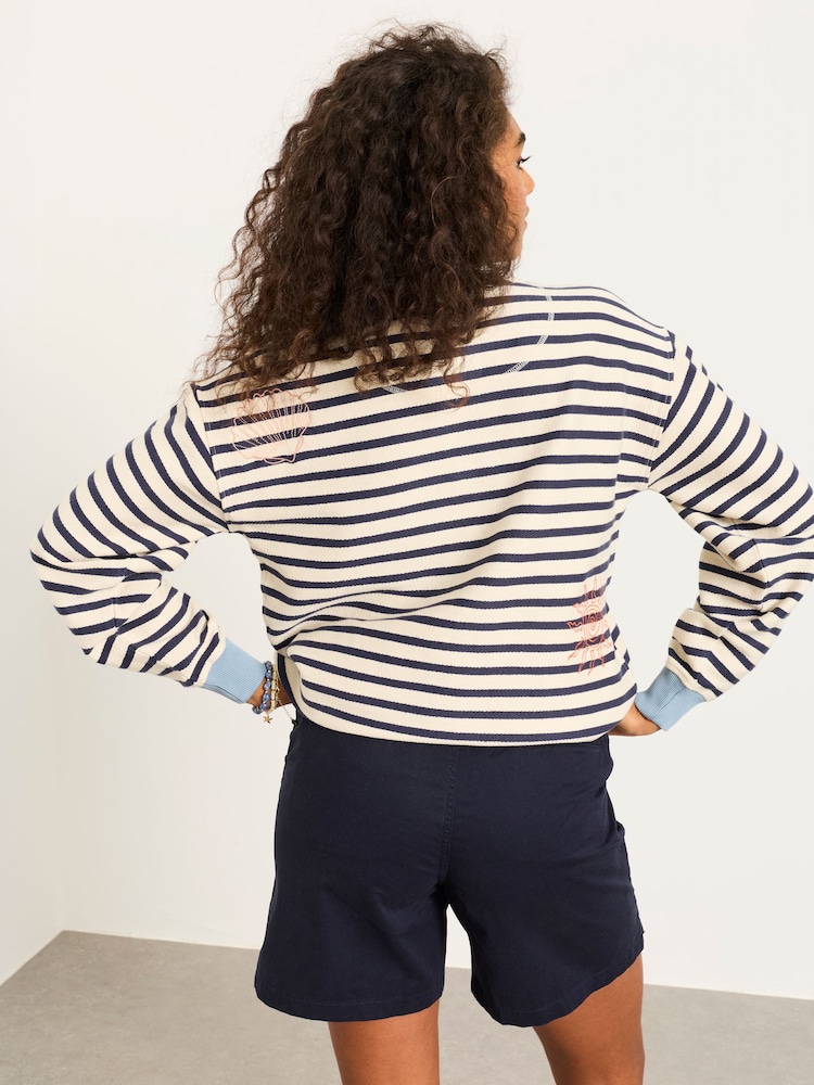 FatFace Georgia Navy Embroidered Textured Stripe Crew - Image 2 of 5